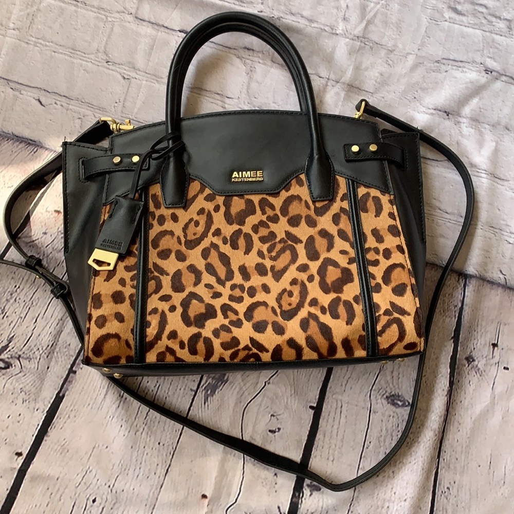 Aimee Kestenberg Leopard Print Satchel with Black Trim